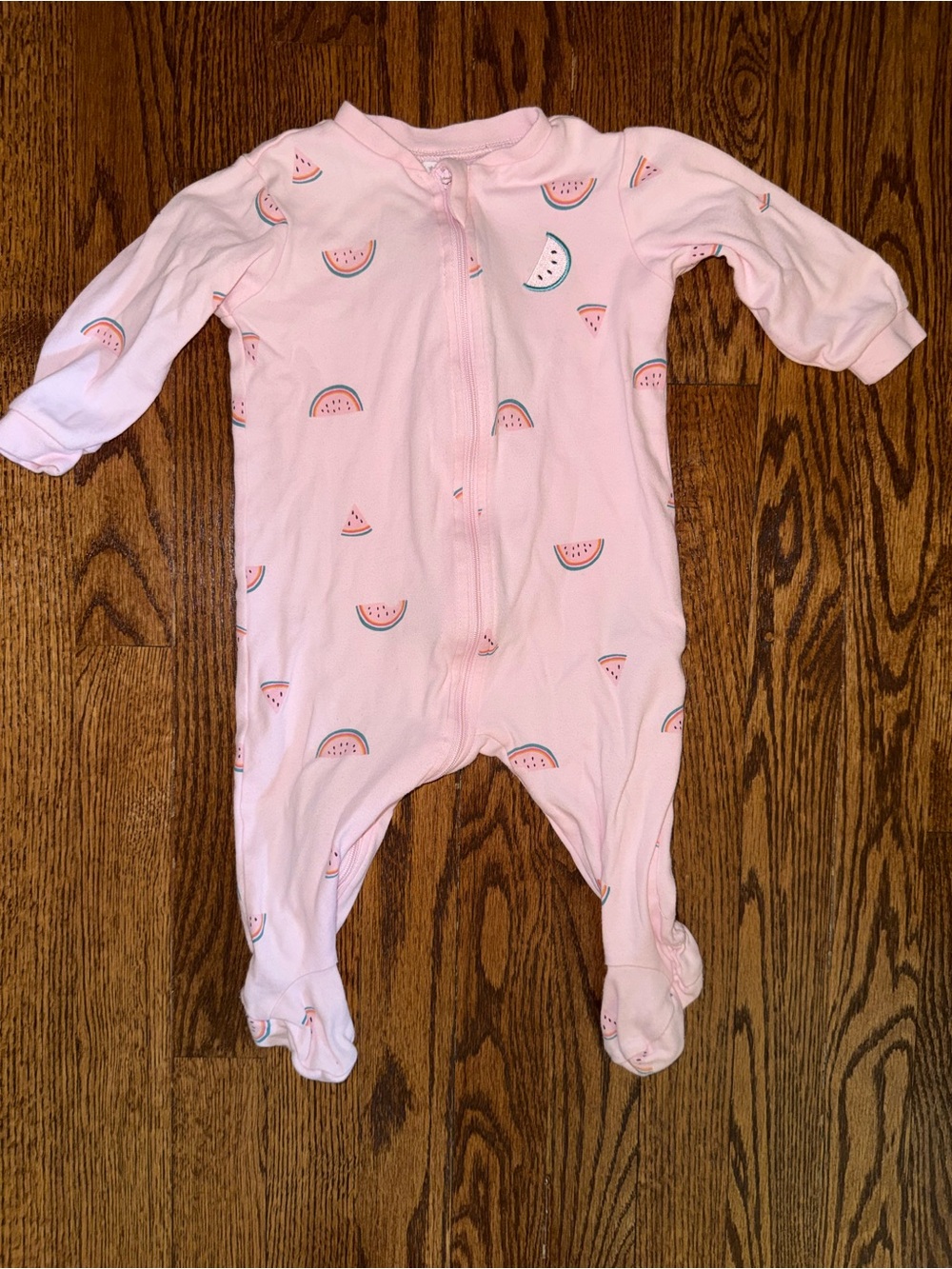 Pink Watermelon-Print Footed One-Piece for Kids